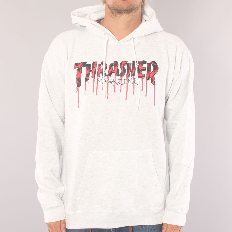 Thrasher Blood Drip Logo Hoodie - Ash Grey