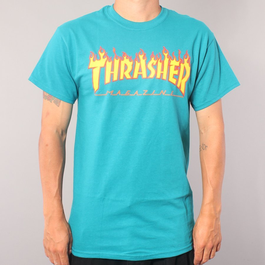 Thrasher Flame Logo T-shirt - Galapagos Blue