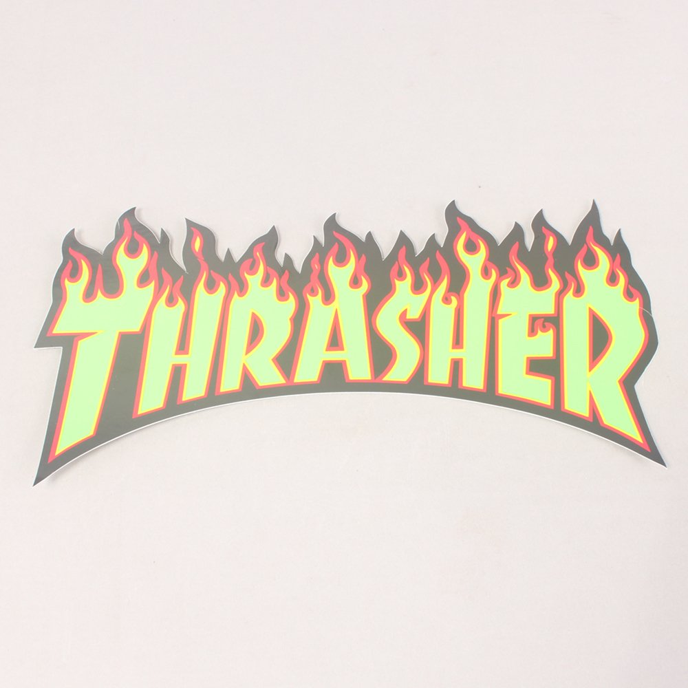 Thrasher Flame Logo Sticker Large - Green